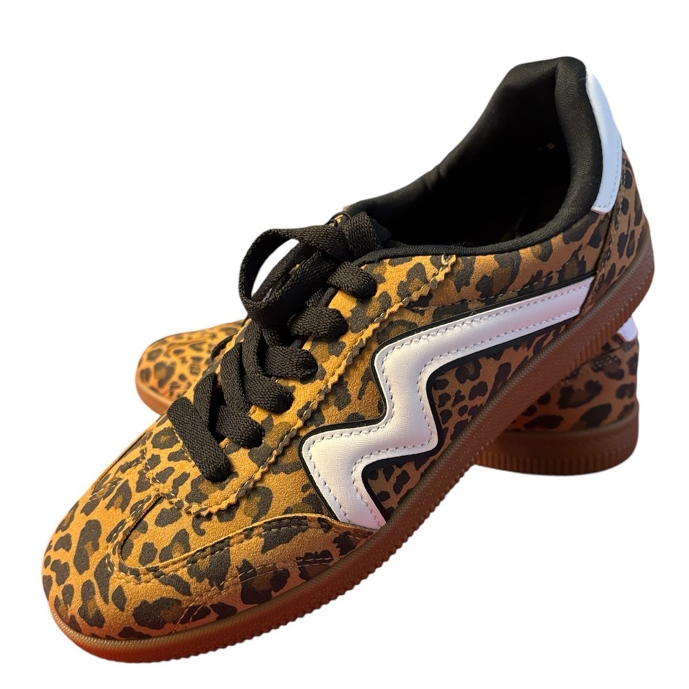 Madden Girl Tan Leopard Sneakers with Black and White Accents